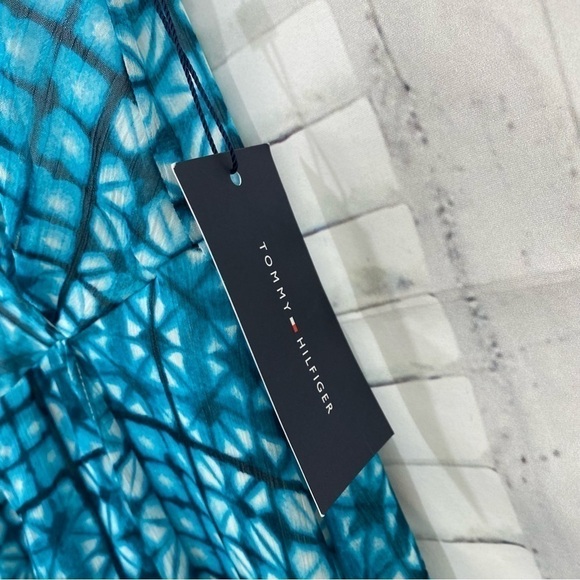 Tommy Hilfiger Blue Chiffon V Neck Maxi Dress High Low Sleeveless Faux Wrap NWT - Picture 12 of 13
